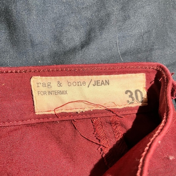RARE rag & bone x Intermix Limited Edition DARK RED Jeans w/ Faux Leather Panel - Picture 5 of 10